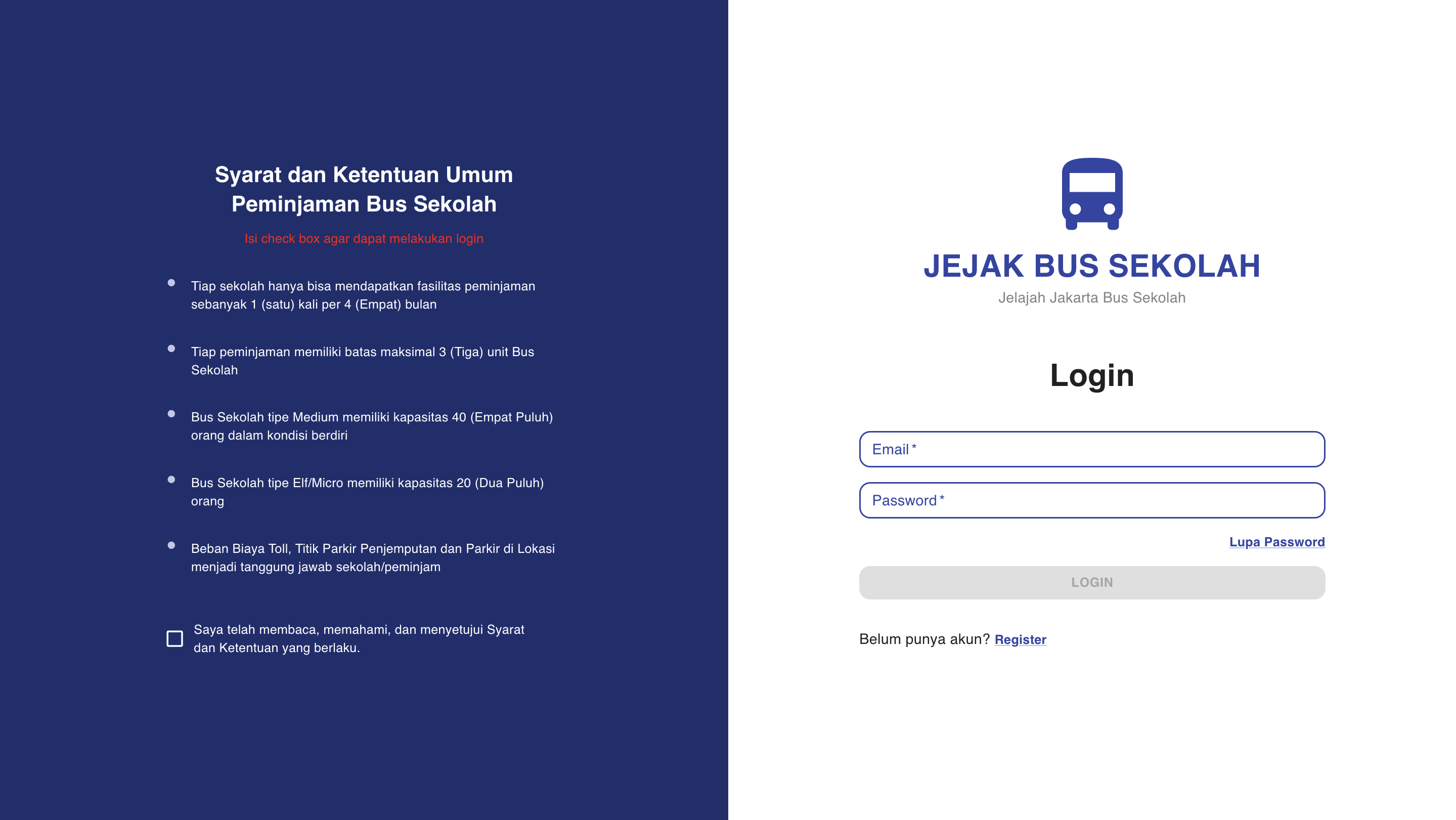 Halaman Login Jejak Bus Sekolah