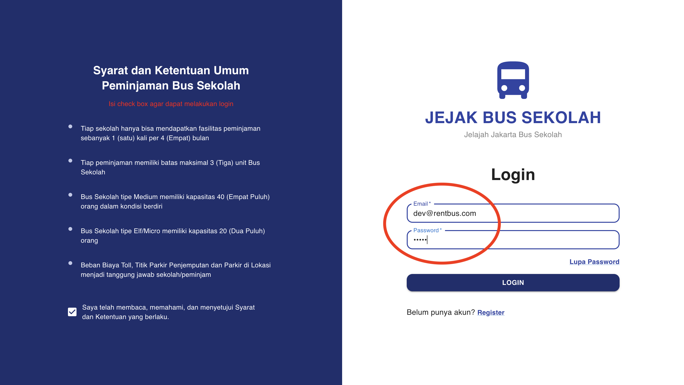 Form Email dan Kata Sandi