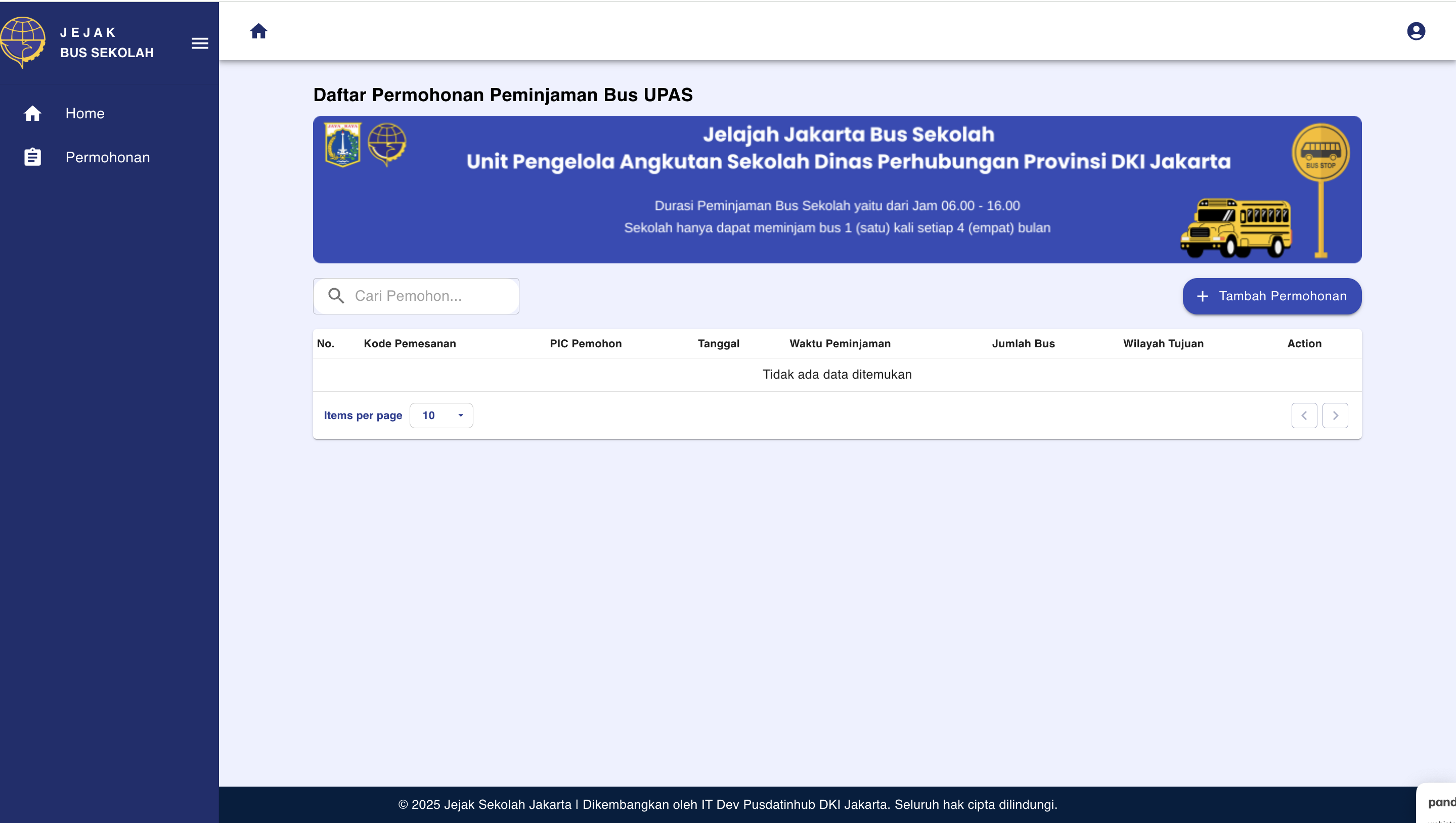 Menu Tambah Permohonan