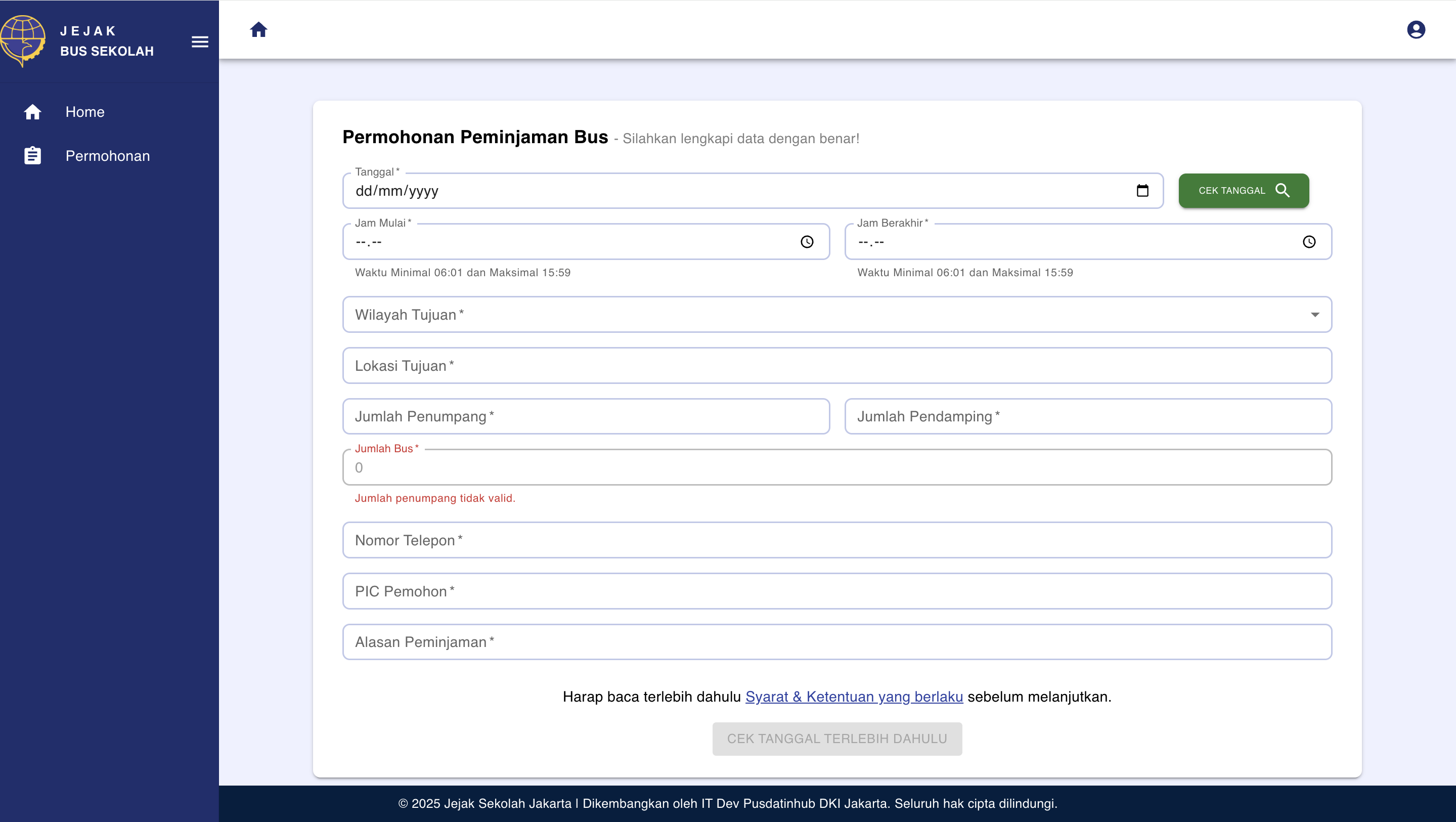 Menu Tambah Permohonan