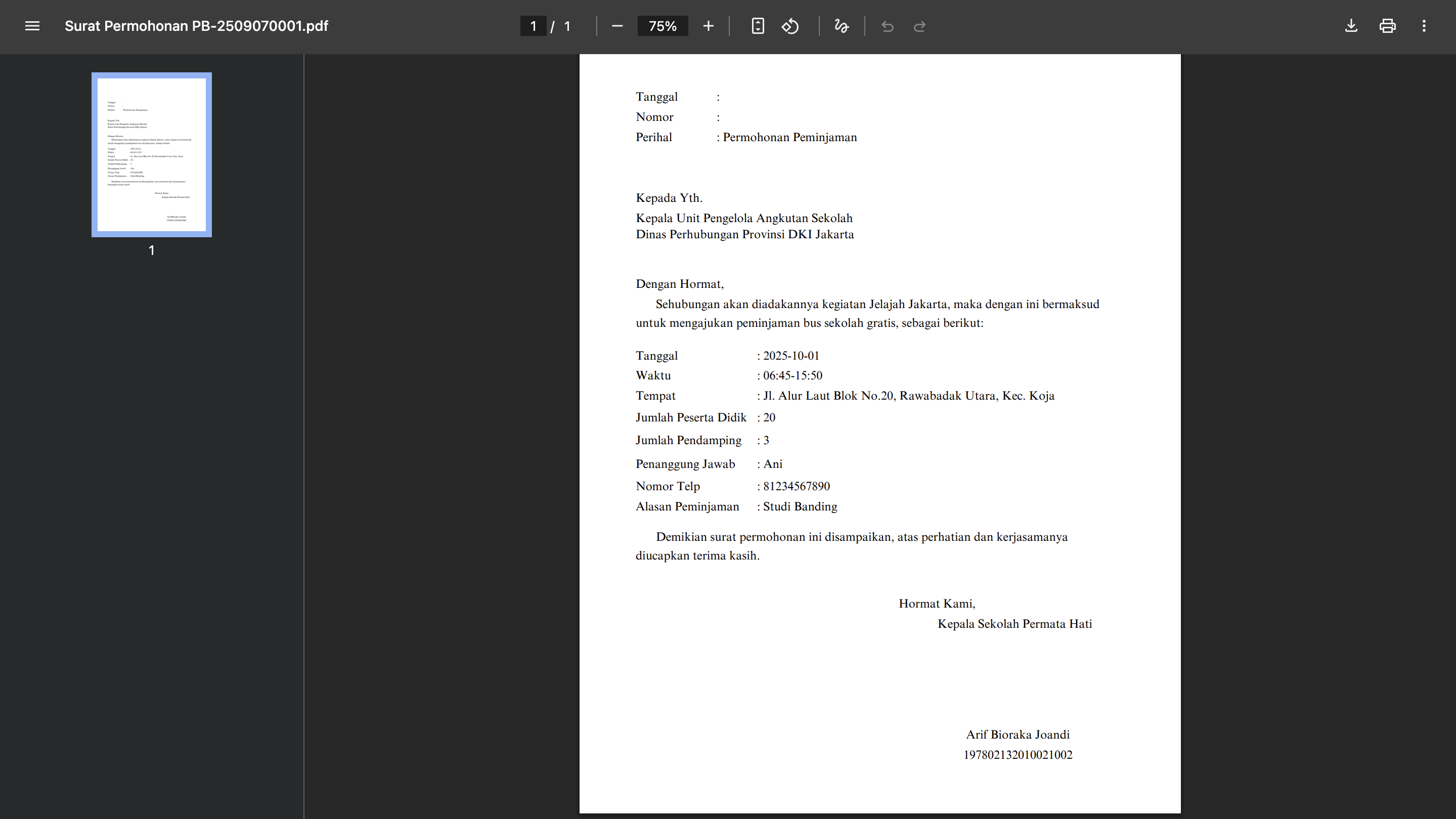 Surat Permohonan Bus Sekolah