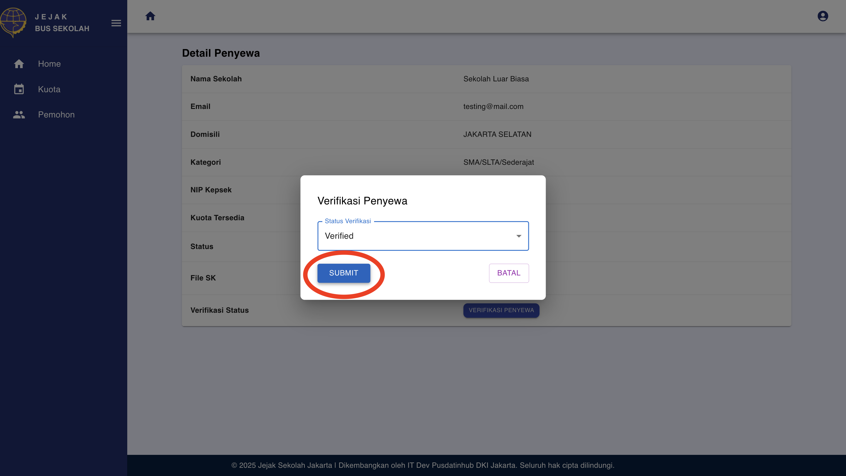 Tombol Verifikasi Pemohon